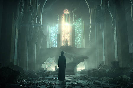Morpheus steht in seiner zertrümmerten Kathedrale