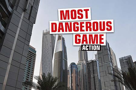Großstadt und Hochhäuser mit Aufschrift "Most Dangerous Games"
